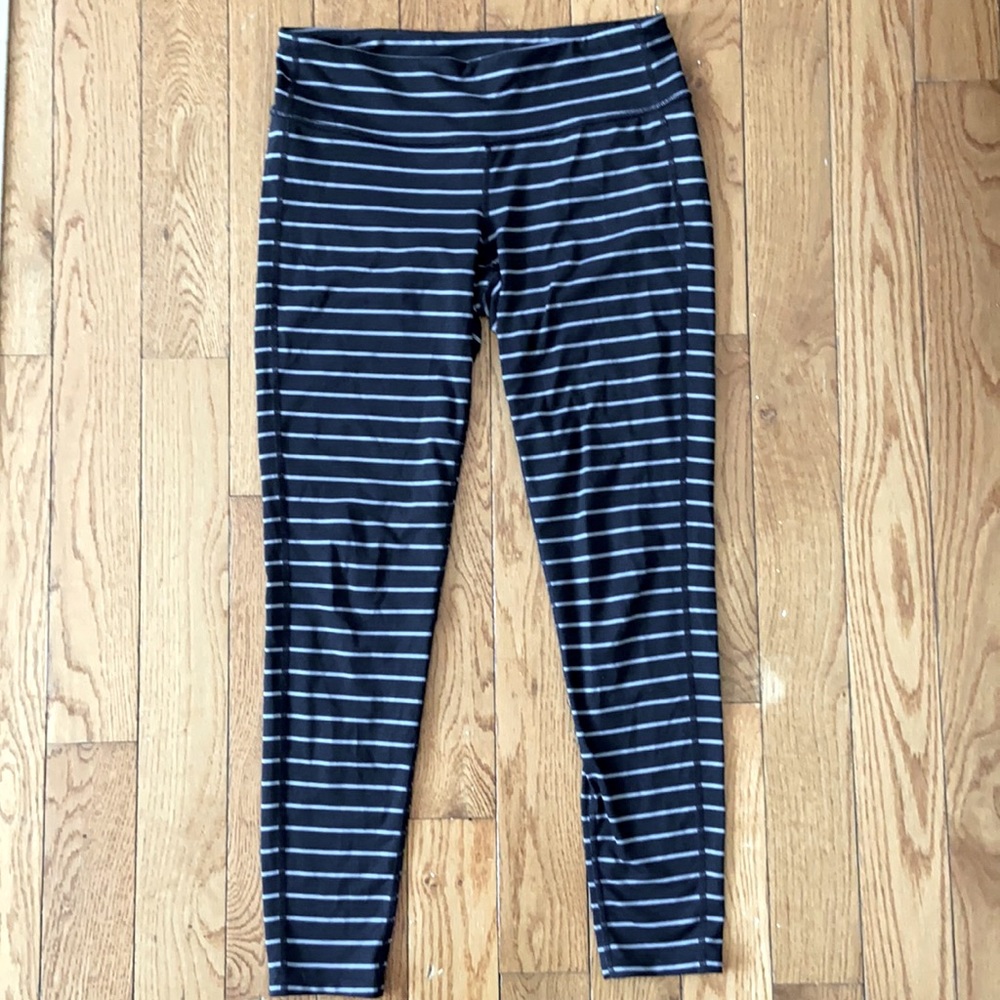 Gray and black striped Athleta leggings